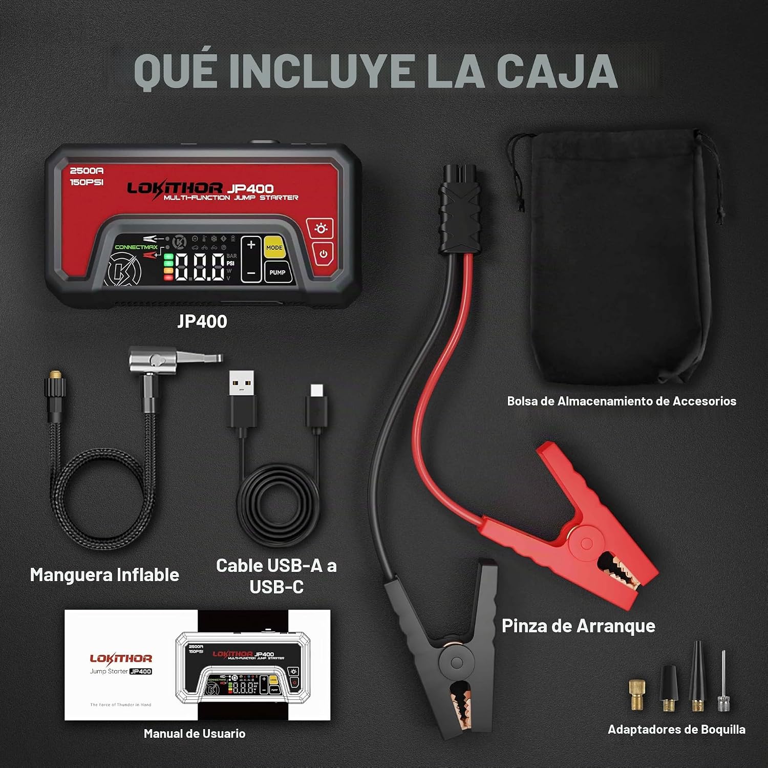 LOKITHOR JP400 Arrancador de batería con compresor de aire, 2500A 1...