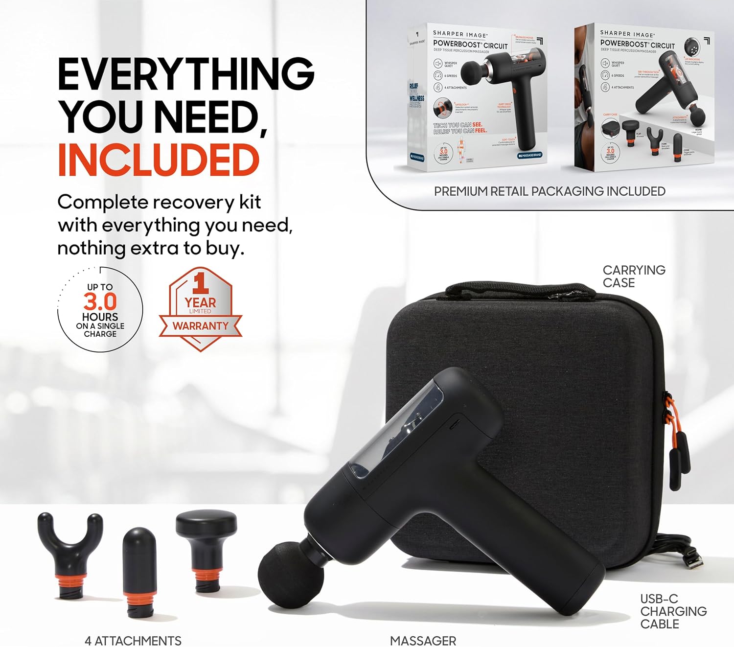 Sharper Image Pistola de masaje PowerBoost Circuit [versión 2026] M...