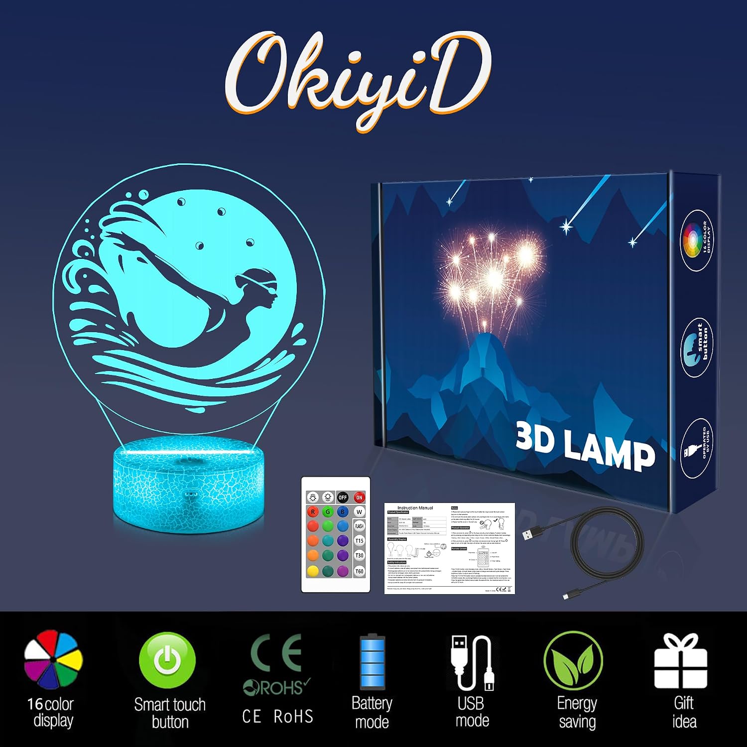 OkiyiD Regalos de natación para niñas y mujeres, lámpara de noche d...