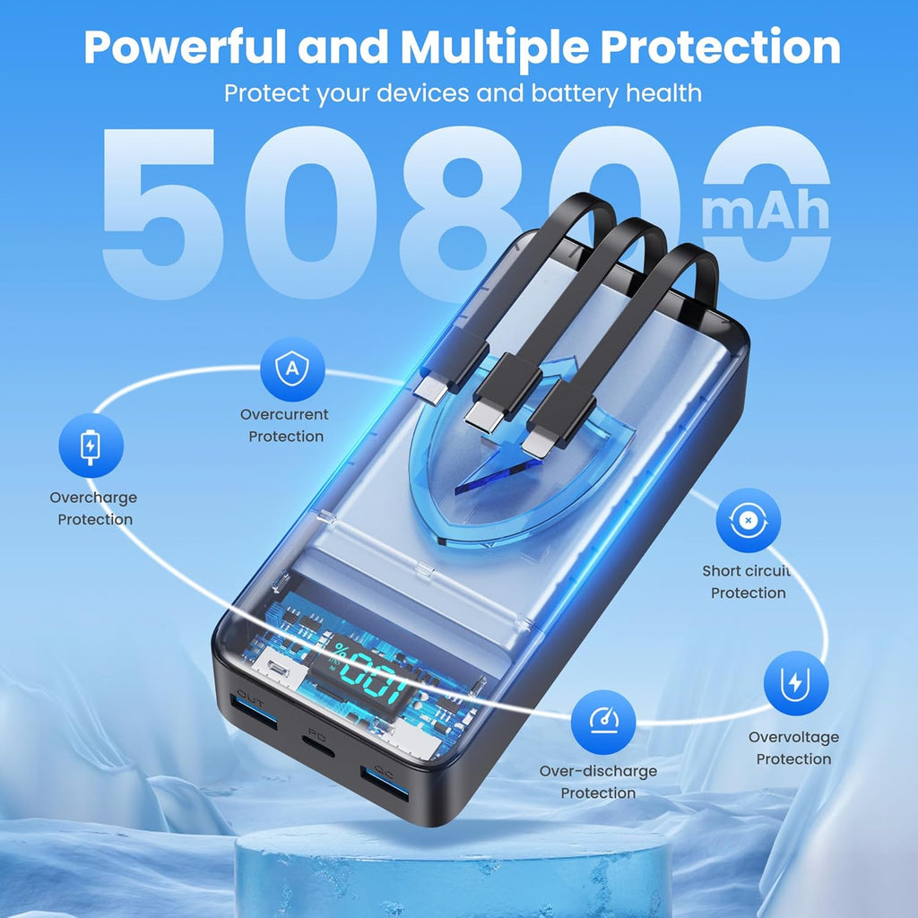 Cargador Portátil 50800mAh Banco de Energía con 3 Cables Integrados...