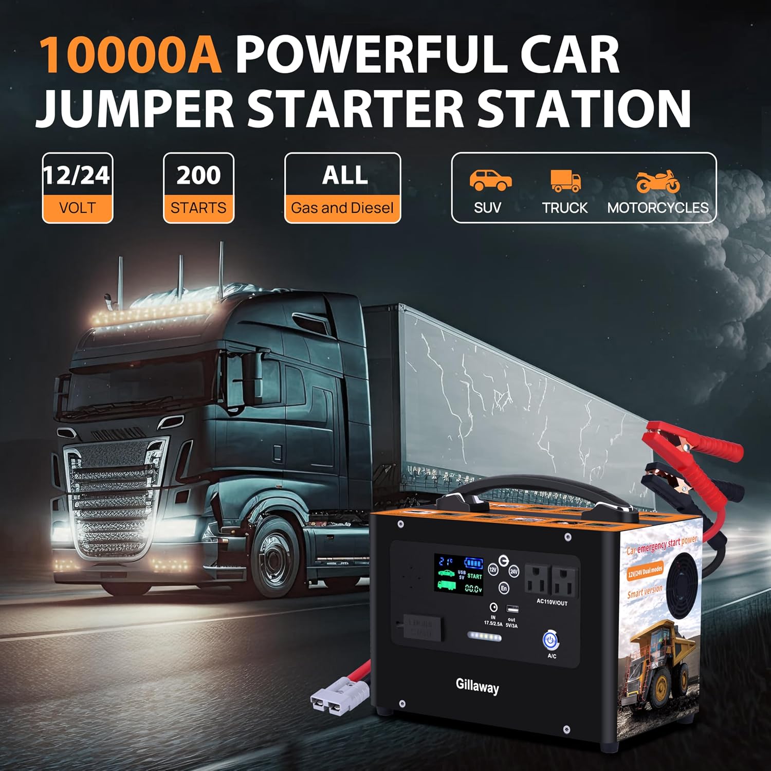 Gillaway V10 10000A arrancador de coche, batería de litio de reserv...