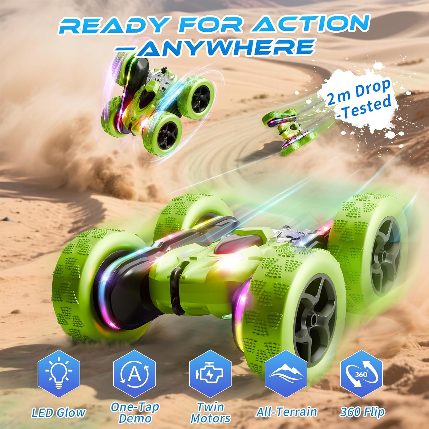 Zalneo Coche de acrobacias con control remoto \u2013 4WD 360° Flip...