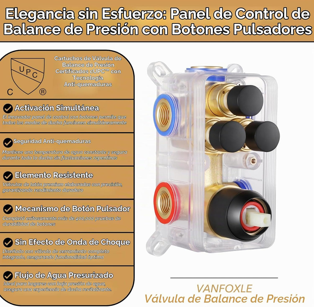 VANFOXLE - Juego de grifo de ducha negro mate, desviador de botón |...