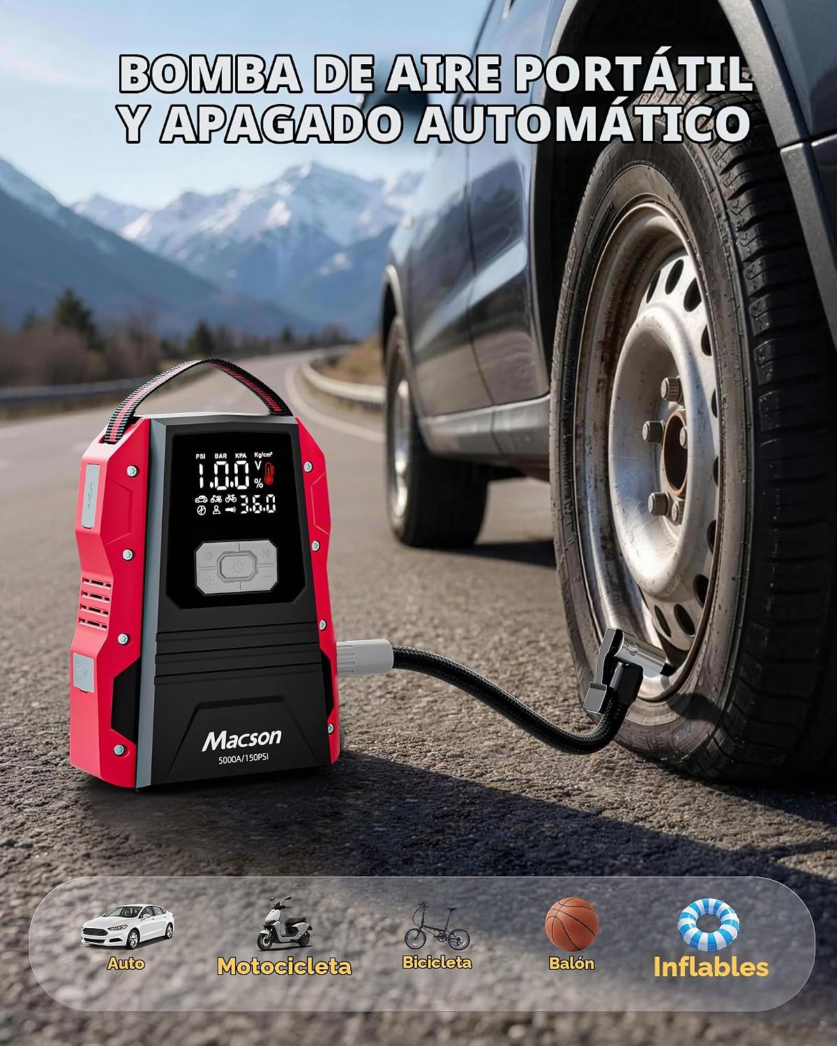 Arrancador de salto de 5000 A con compresor de aire, batería portát...