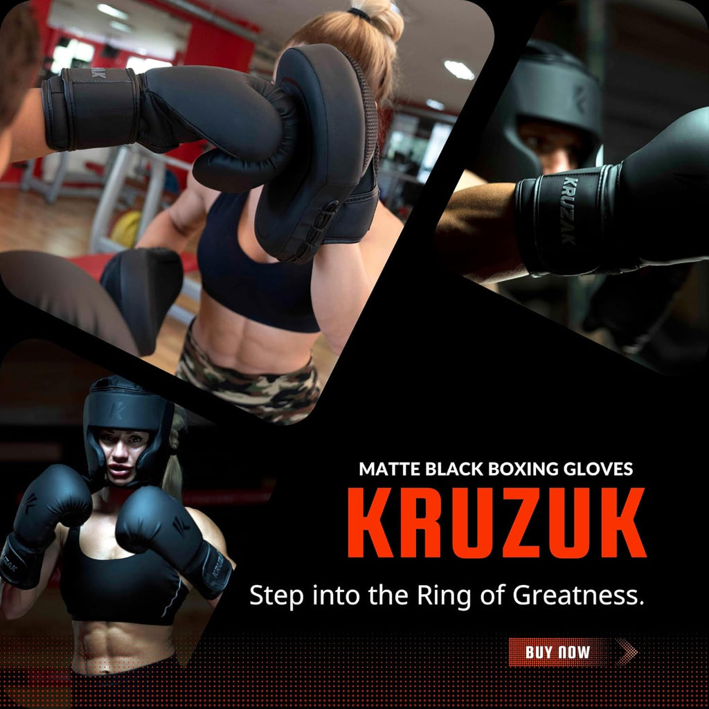 Kruzak - Guantes y almohadillas de boxeo negro mate, juego de entre...