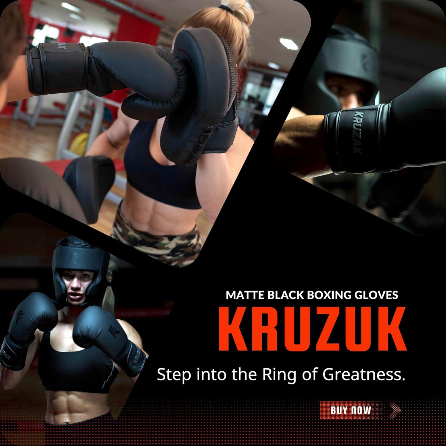 Kruzak - Guantes y almohadillas de boxeo negro mate, juego de entre...