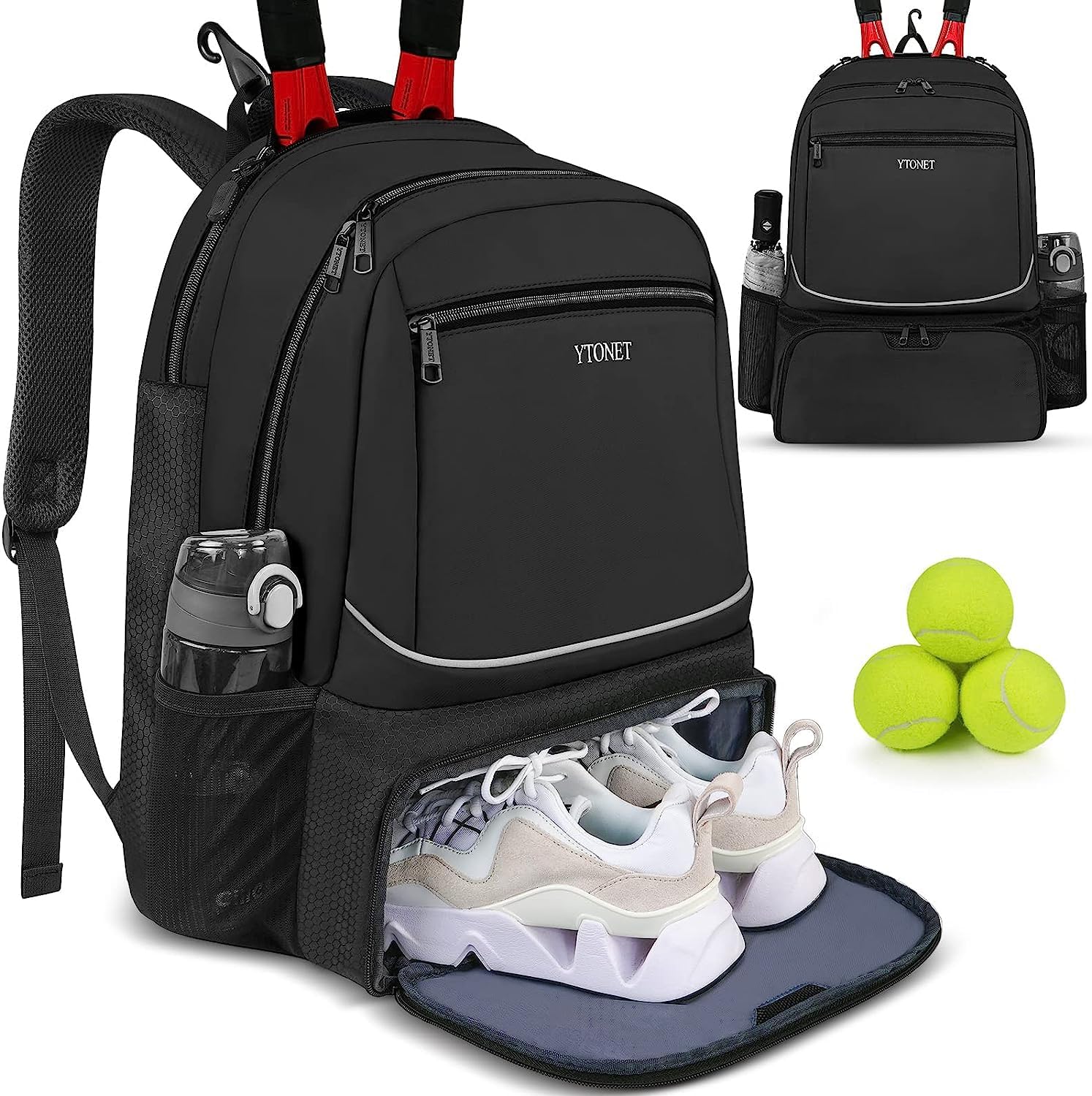 Ytonet Mochila de tenis para mujeres y hombres, 2 raquetas con bols...