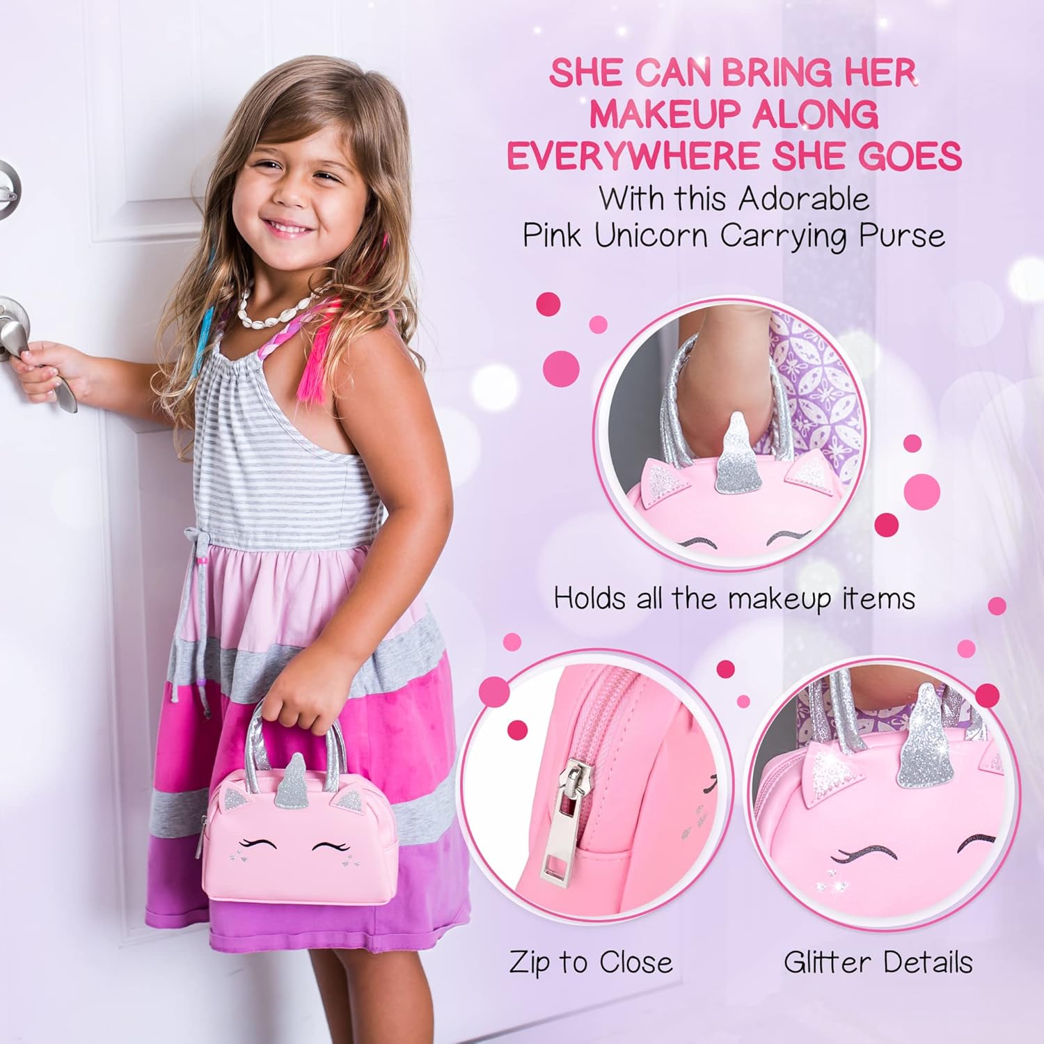 Kit de maquillaje de simulación para niñas pequeñas con bolso de un...