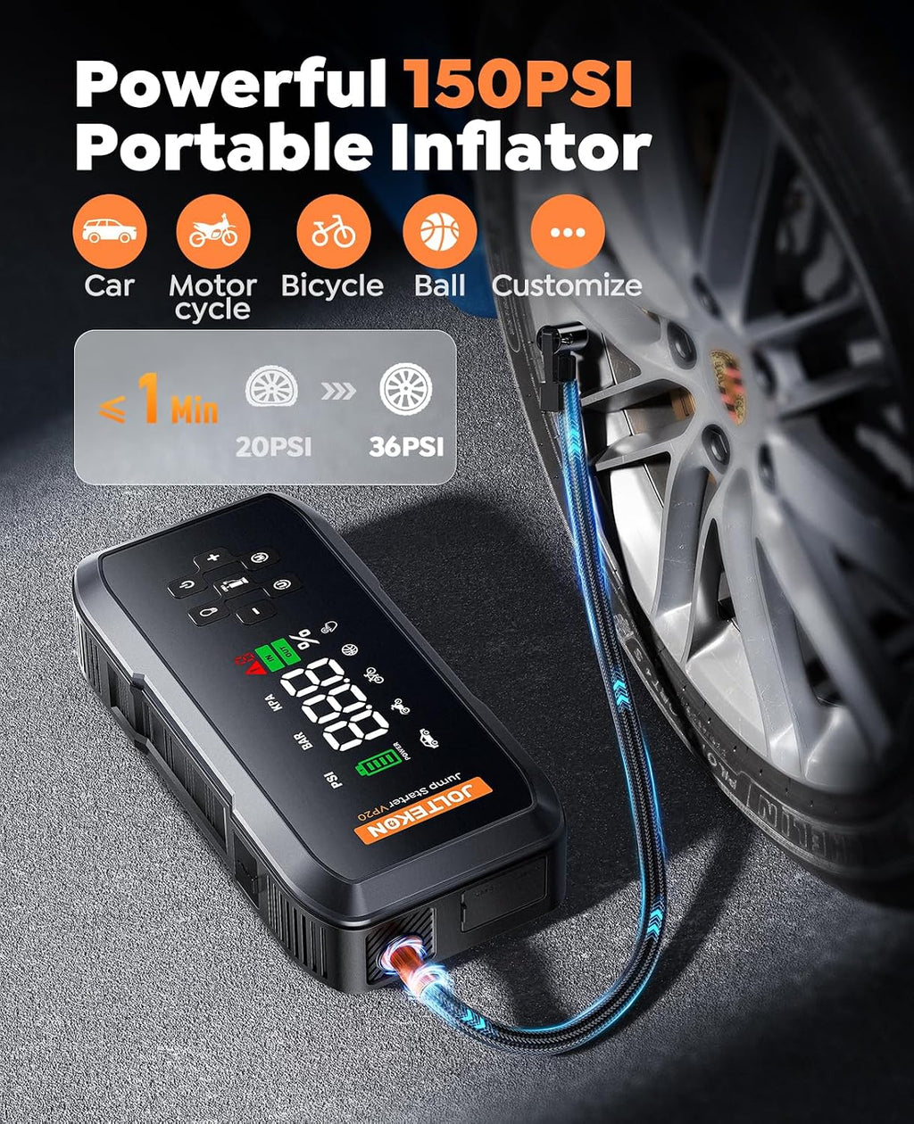 Arrancador de batería de coche con compresor de aire, potente bater...