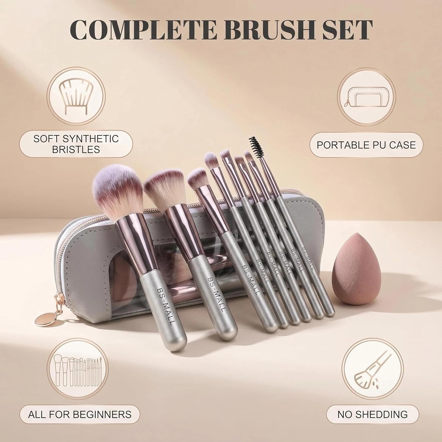 Juego de Brochas de Maquillaje de Viaje BS-MALL 14 Piezas con 1 Pie...