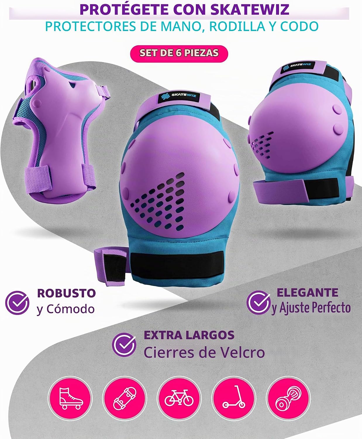 SKATEWIZ Juego de almohadillas de protección para patineta para niñ...