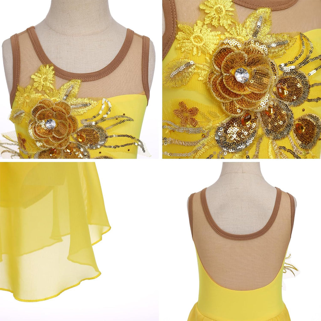 Vestido de patinaje artístico sobre hielo para niñas, lentejuelas b...