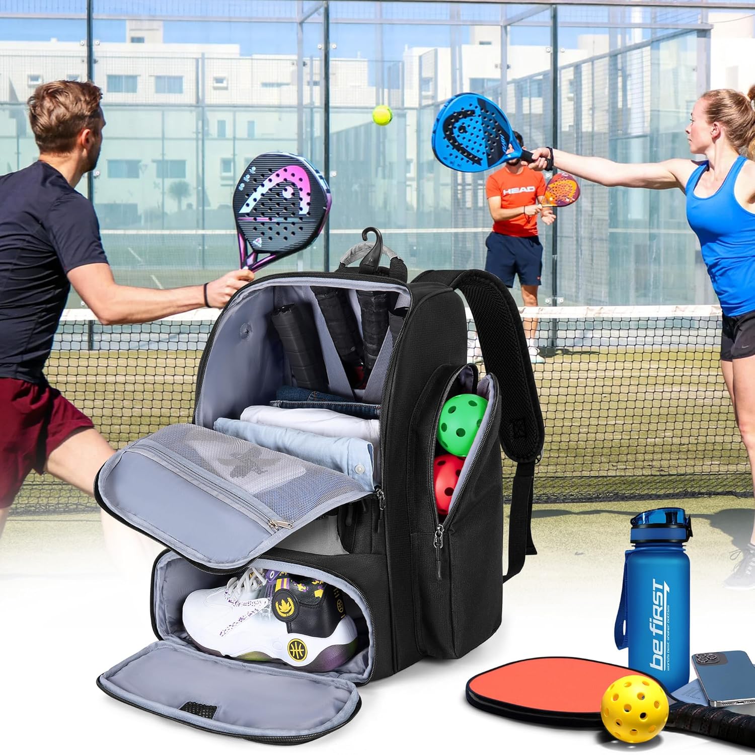 GOBUROS Bolsa de Pickleball para 4 Palas con Compartimento para Zap...