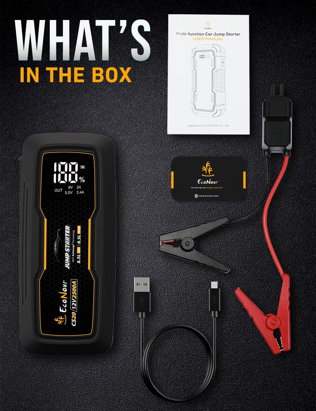 EcoNour - Batería de coche de 2500 A, batería de 12 V, paquete de r...