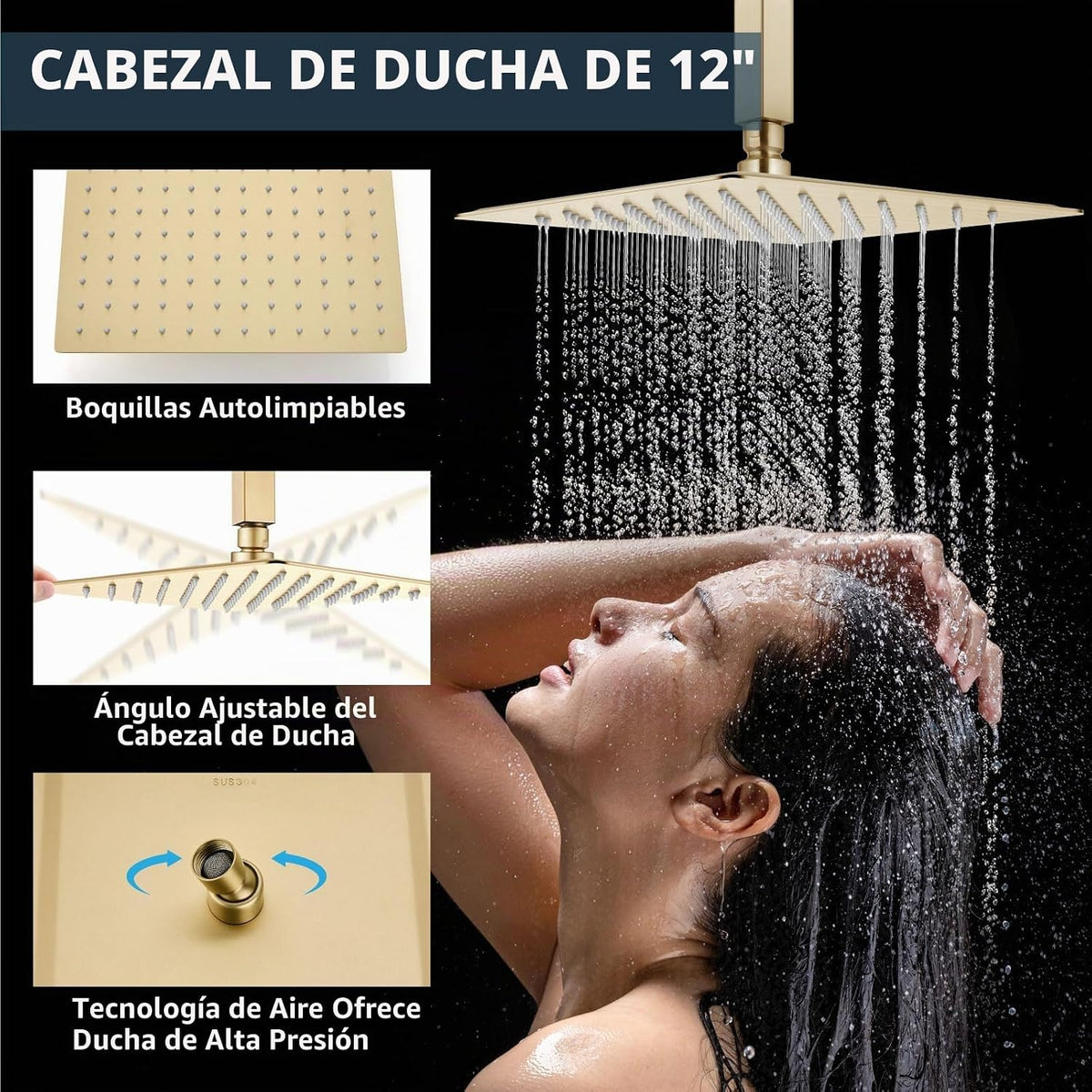 Aolemi - Juego de grifo de ducha de techo con doble cabezal de 12 y...