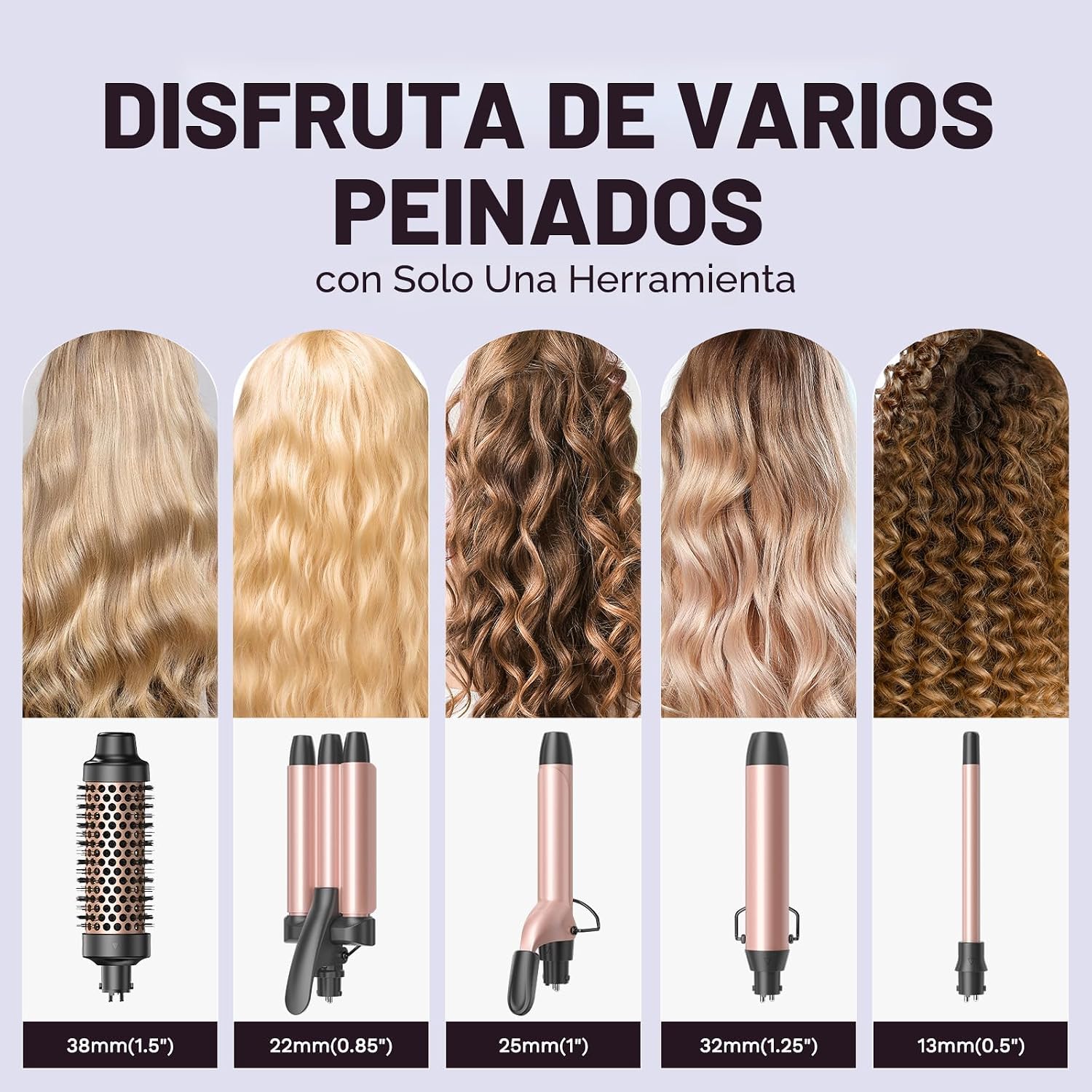Wavytalk Juego de rizadores 5 en 1, juego de rizadores de doble vol...