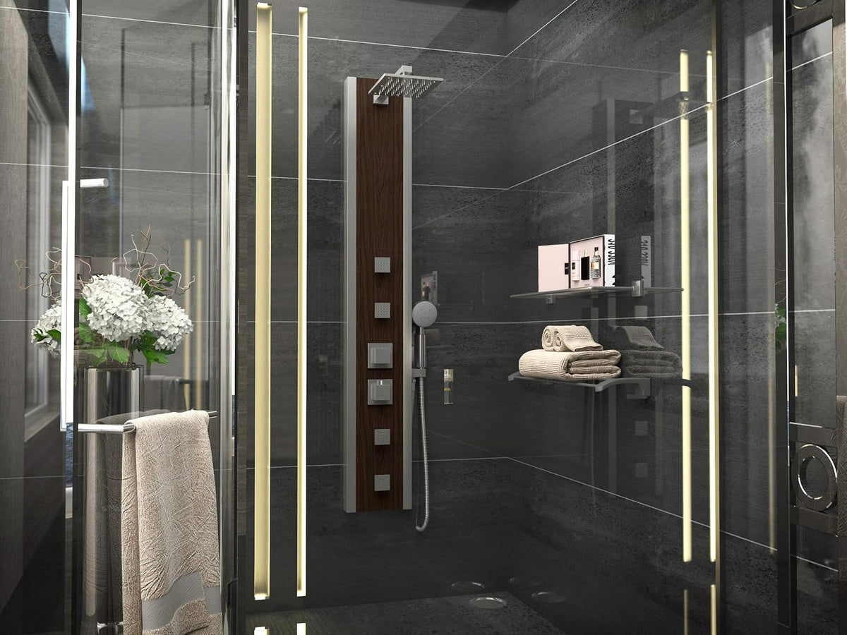 ANZZI Panel de ducha de 57", 4 paneles de ducha de cristal de c...