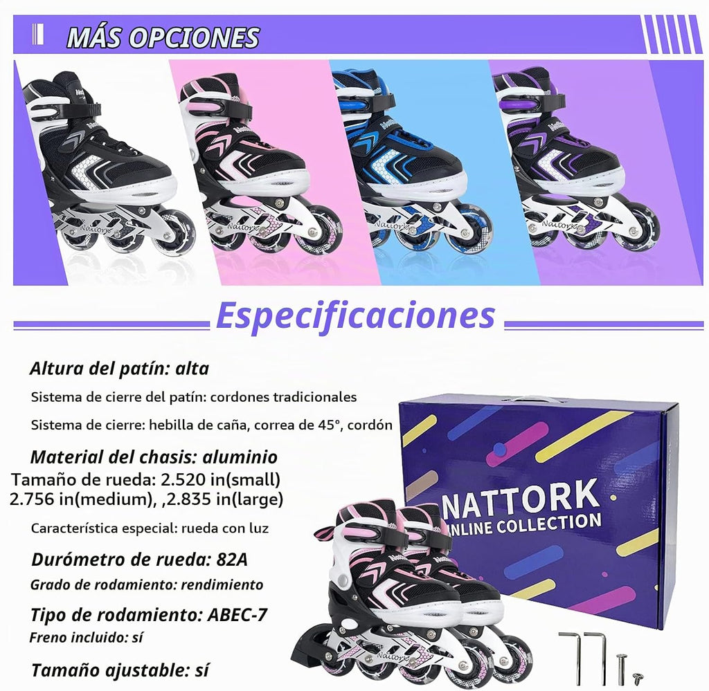 Patines en línea NATTORK para niños, niñas y niños con ruedas compl...