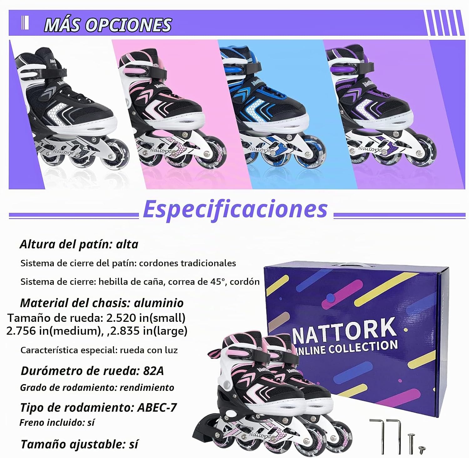 Patines en línea NATTORK para niños, niñas y niños con ruedas compl...