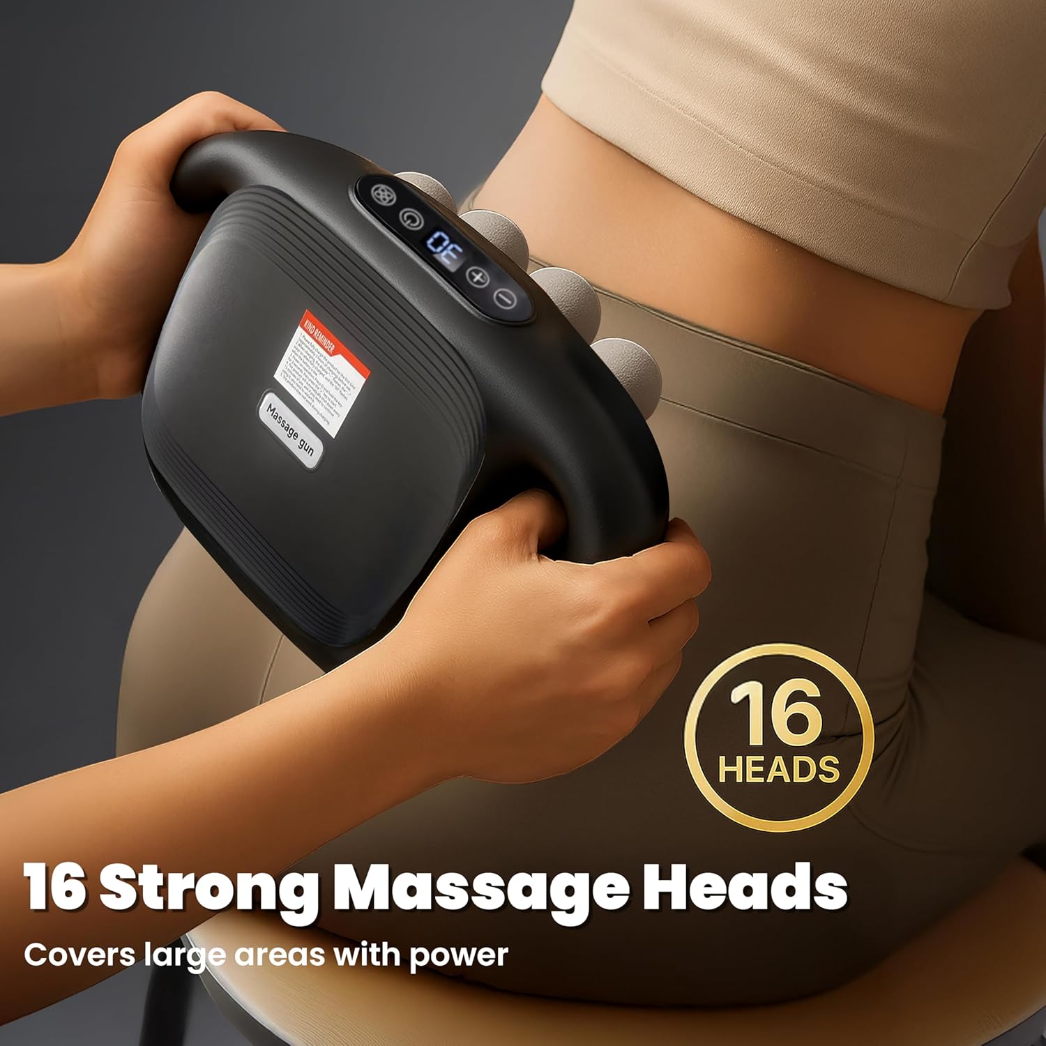 OMEO Pistola de masaje de tejido profundo de 16 cabezales, masajead...
