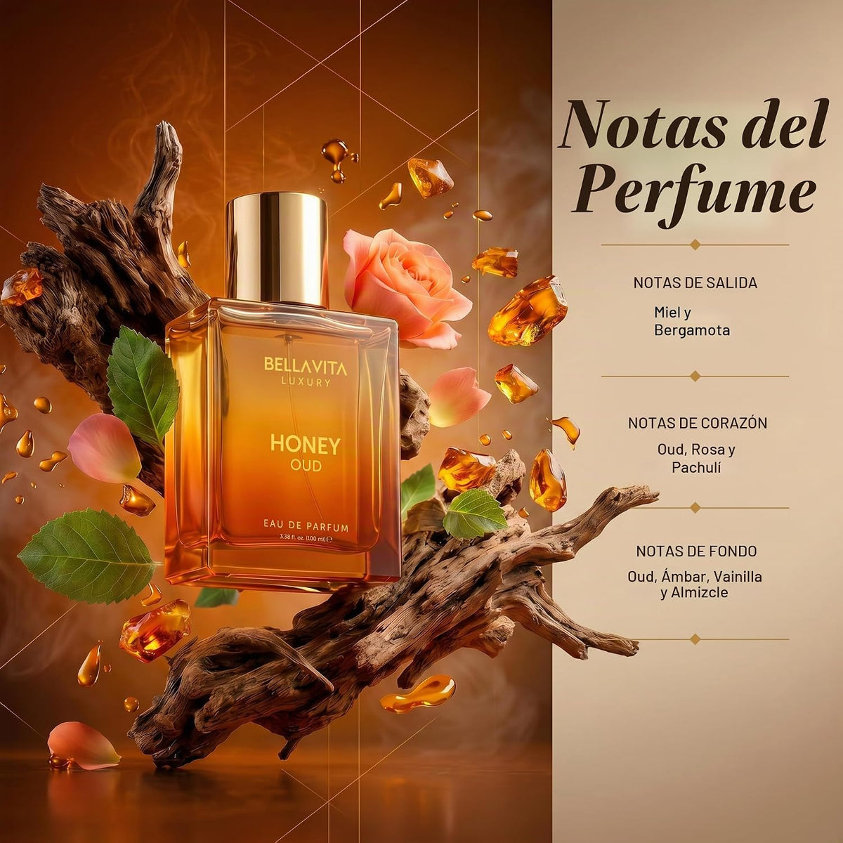 BellaVita Luxury Honey Oud Eau de Parfum (3.4 onzas líquidas) | Pac...