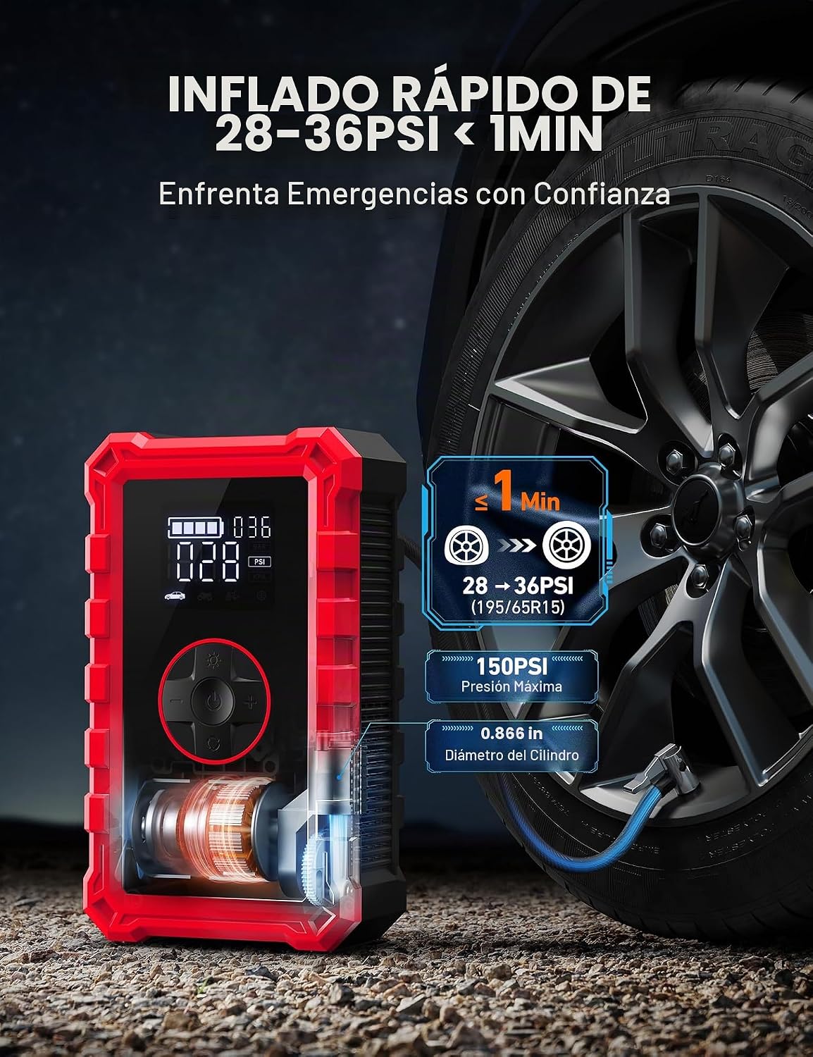 AstroAI - Arrancador portátil S8 con compresor de aire, pico de 150...