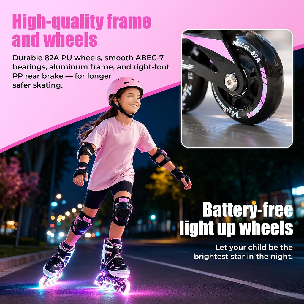 Kuxuan - Patines en línea ajustables iluminadores para niños de 5 a...
