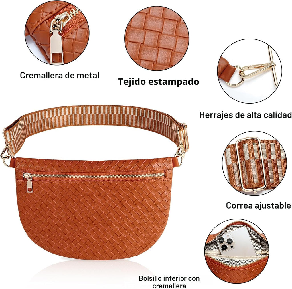 Bolsos cruzados tejidos para mujer, riñonera tipo bandolera de cuer...