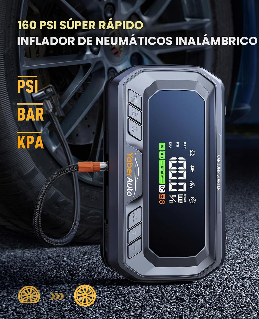 YaberAuto Arrancador de salto 12 en 1 con compresor de aire 8000A 1...