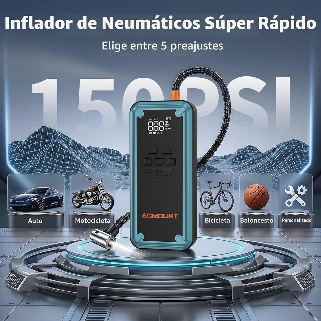 Arrancador de batería con compresor de aire, Acmount 5000A arrancad...