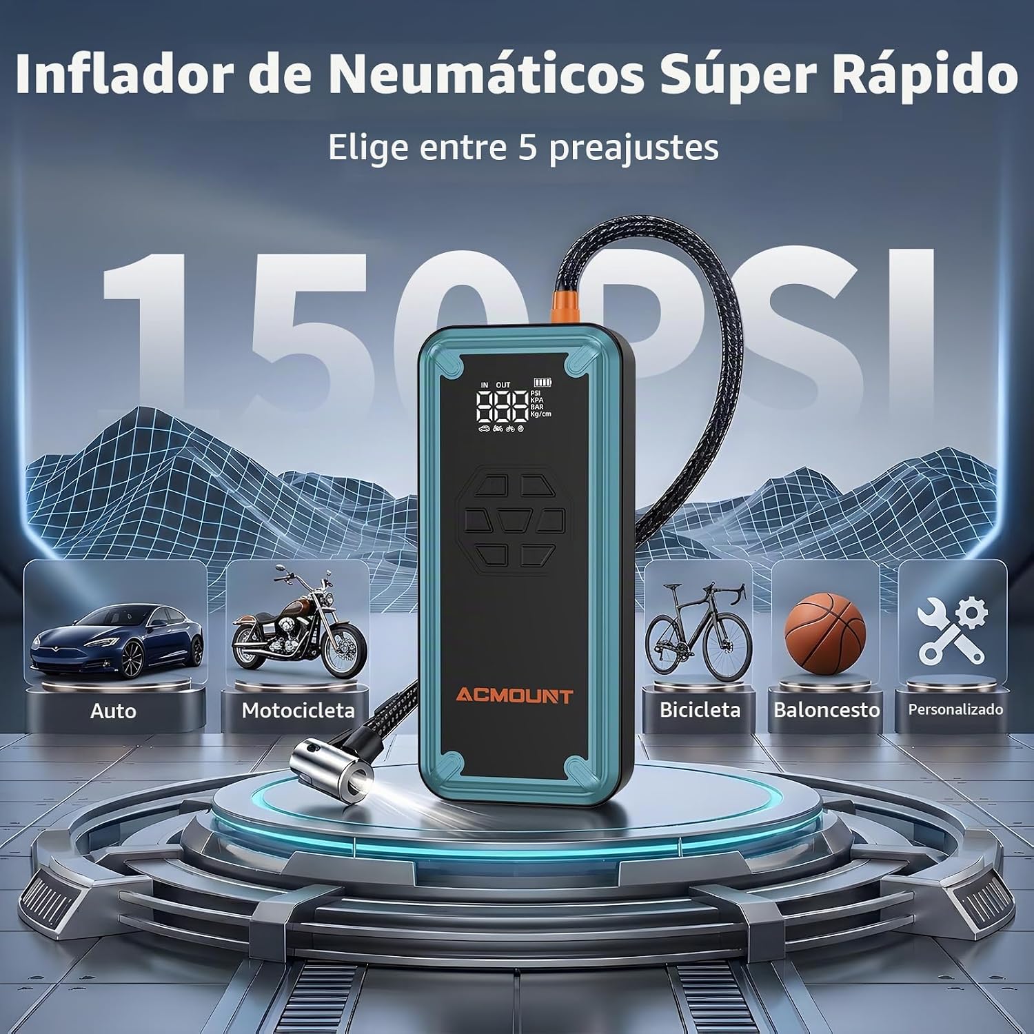 Arrancador de batería con compresor de aire, Acmount 5000A arrancad...