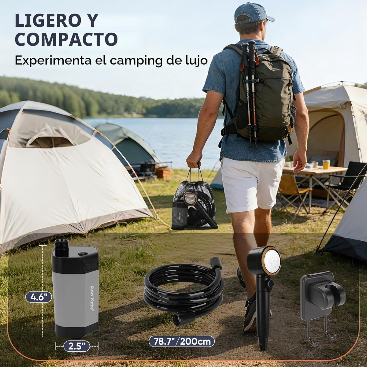 Ann Katy Bomba de ducha portátil para campamento al aire libre, bom...