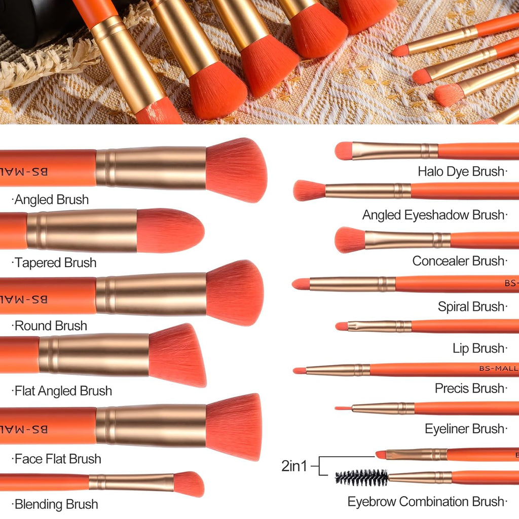 BS-MALL Juego de 14 brochas de maquillaje con estuche, brocha para...