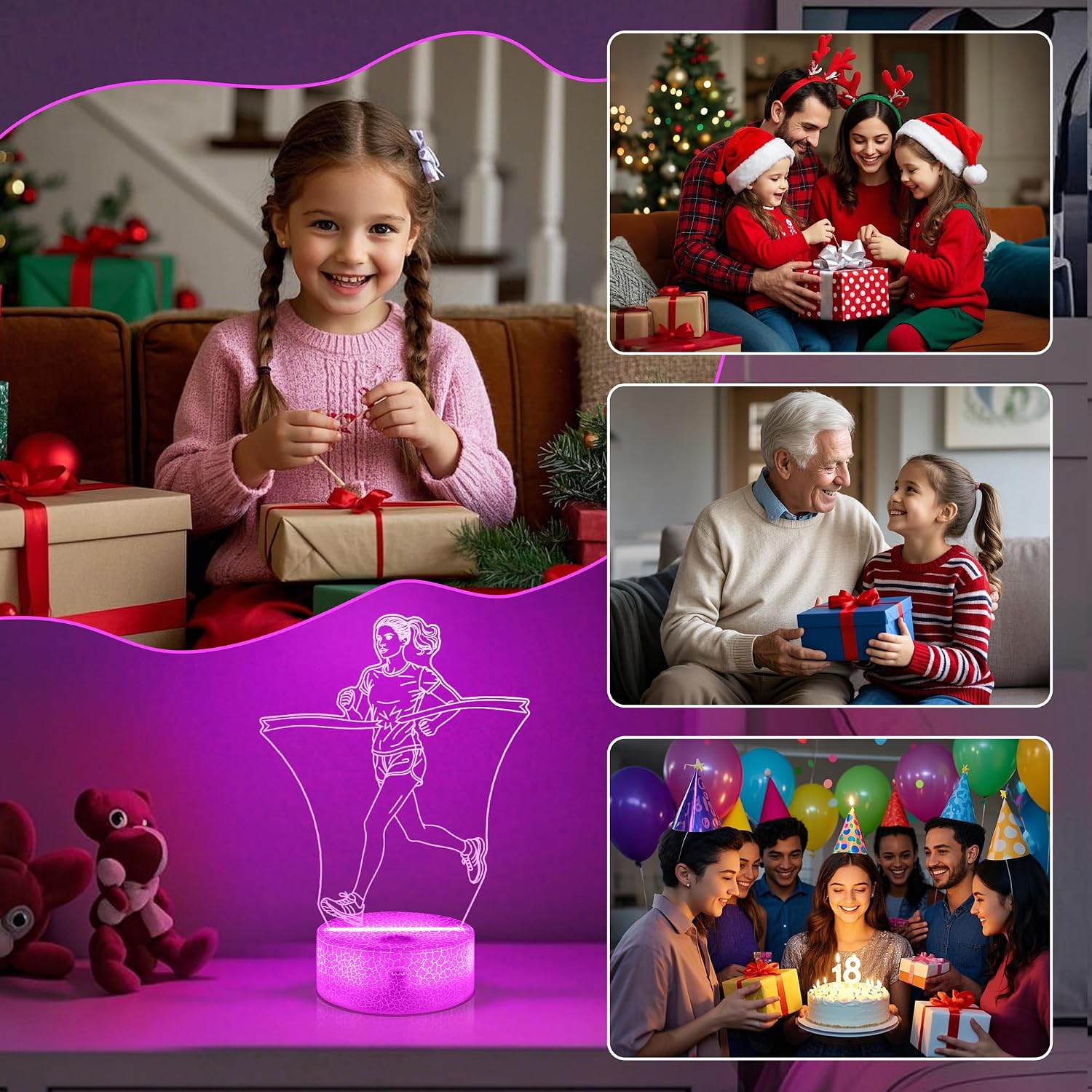 Lámpara de Ilusión 3D de Luz Nocturna para Atletas Femeninas con Co...