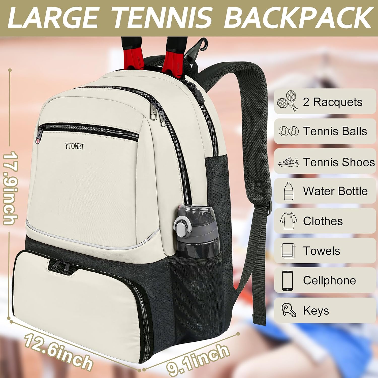 Ytonet Mochila de tenis para mujeres y hombres, 2 raquetas con bols...