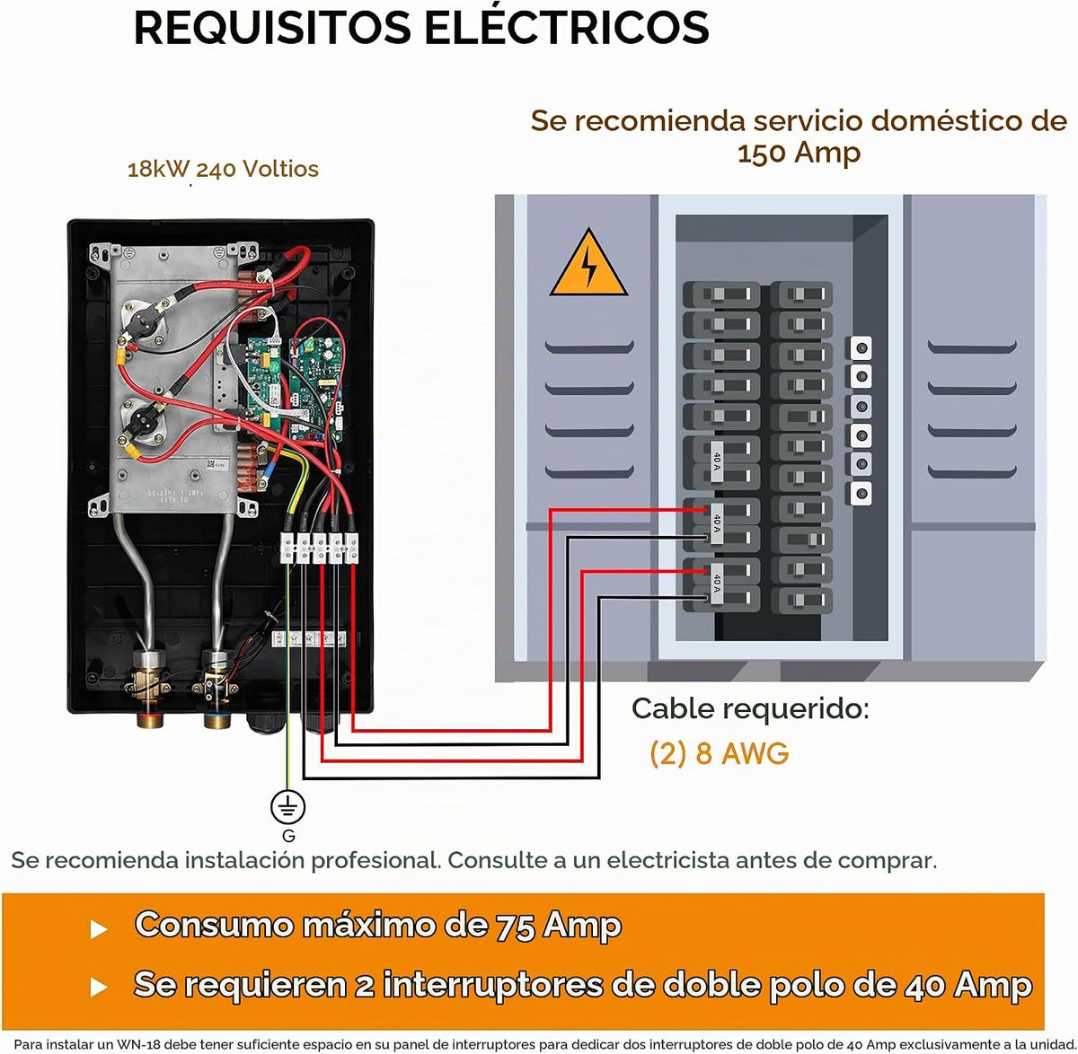 WINTEMP 18kW Calentador de agua eléctrico sin tanque 240V ETL certi...