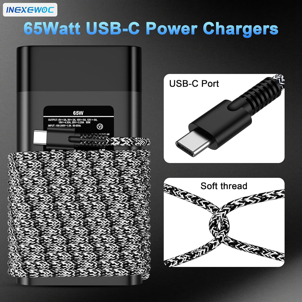 INEXEWOC Cargador USB C delgado de 65 W compatible con HP Chromeboo...