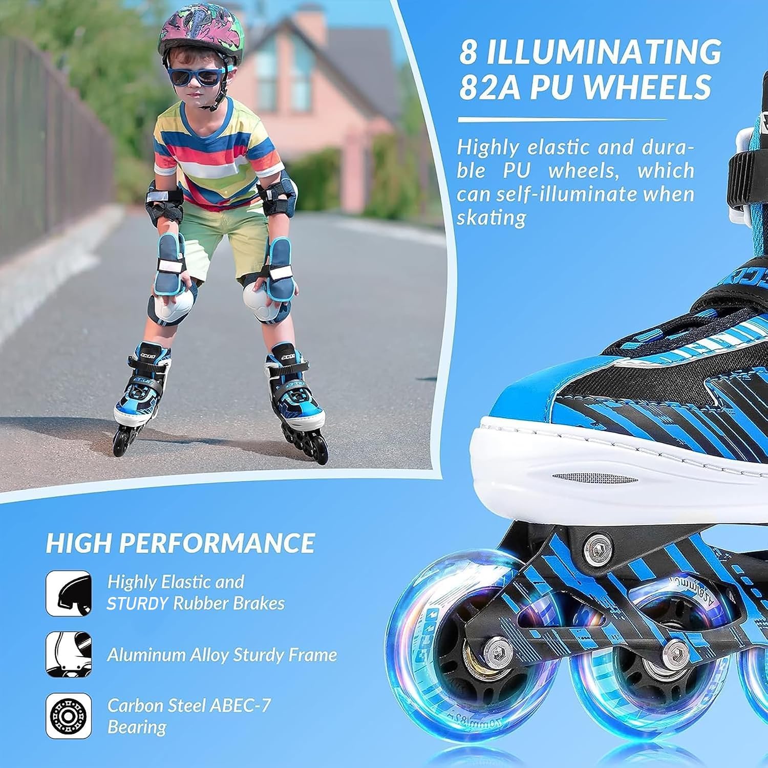 ECOO Patines en línea ajustables para niños y niñas de 5-8 y 8-12 a...