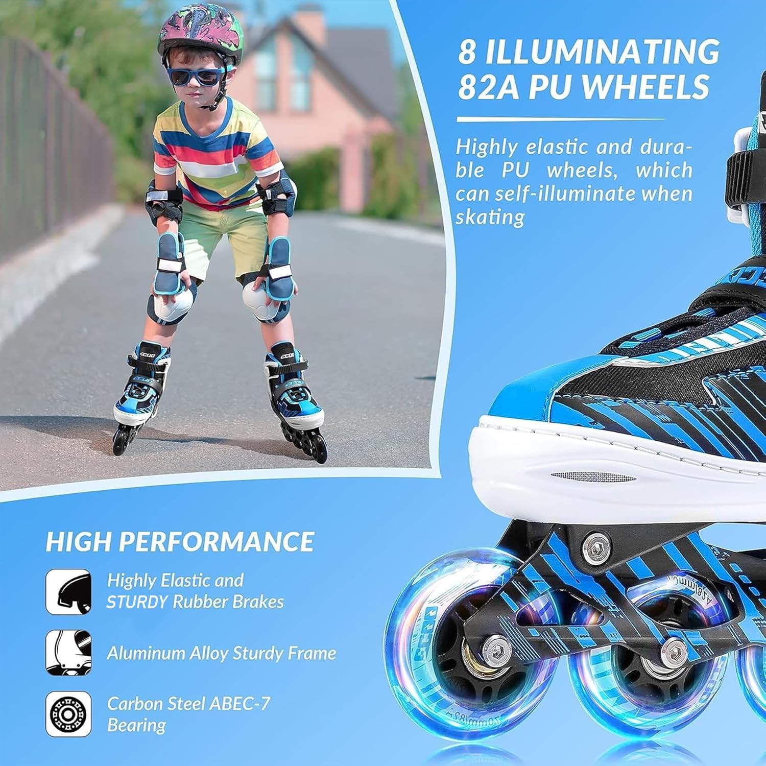 ECOO Patines en línea ajustables para niños y niñas de 5-8 y 8-12 a...