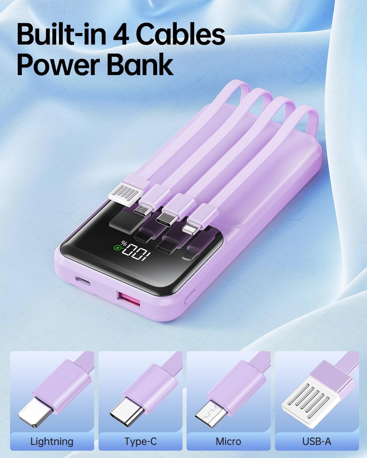 RONEGN Cargador portátil con cable integrado, batería de 22.5 W, ca...