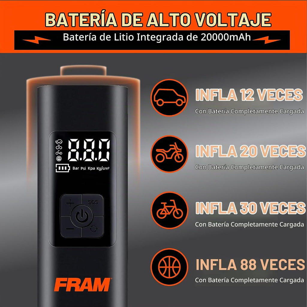 FRAM FEK40002 Inflador de neumáticos de emergencia portátil con bat...