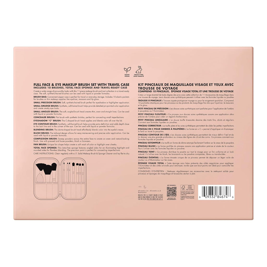 e.l.f. Juego de brochas de maquillaje completo para cara y ojos con...