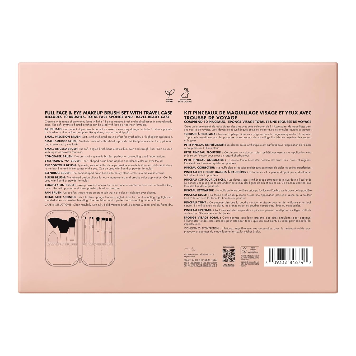 e.l.f. Juego de brochas de maquillaje completo para cara y ojos con...