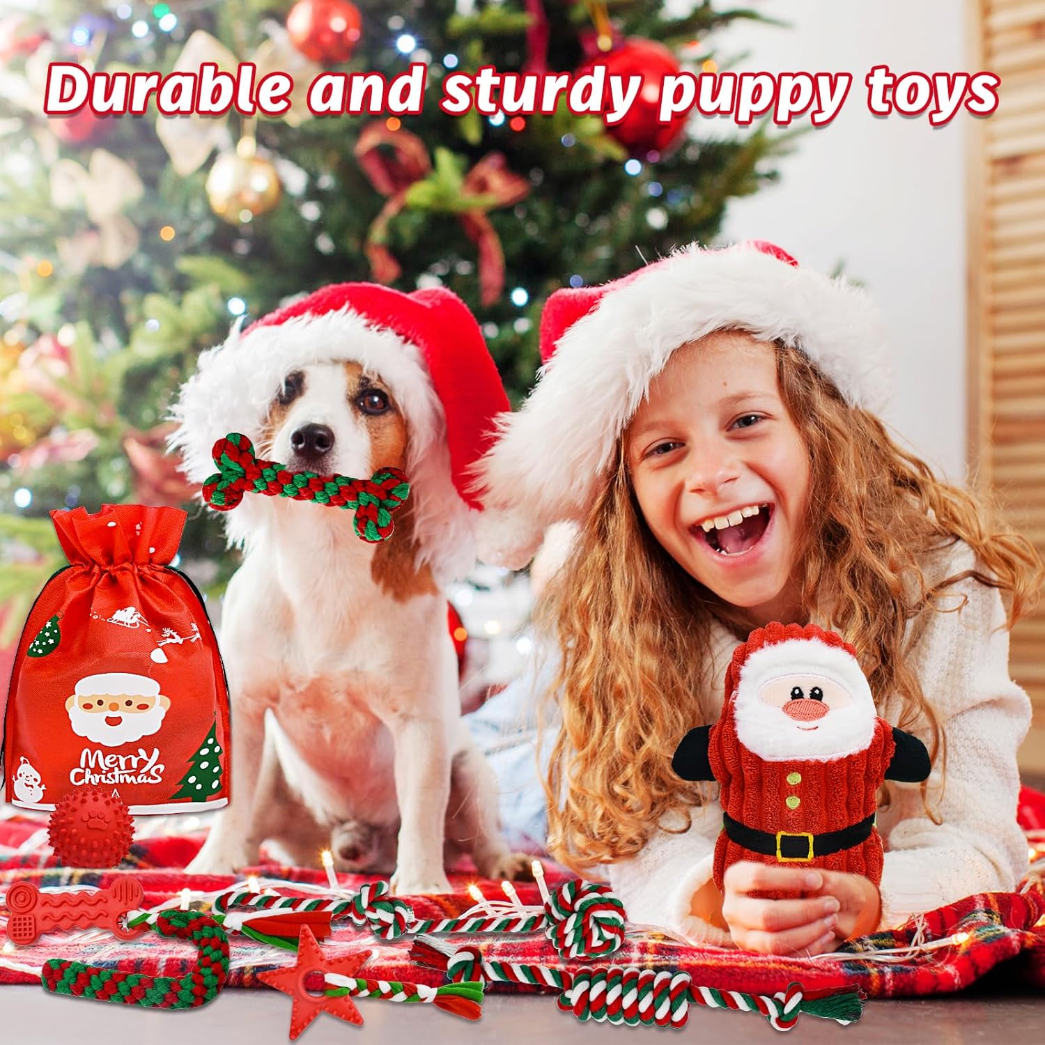 MRSOHRET Juguetes navideños para perros, paquete de 9 juguetes de c...