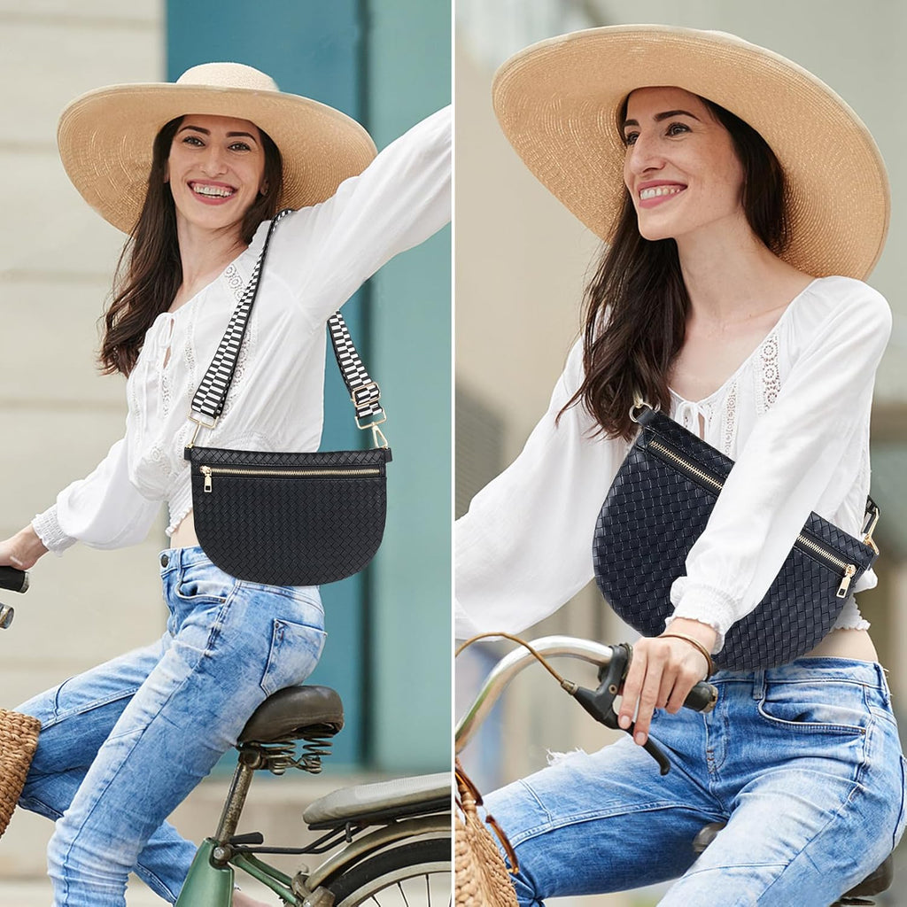 Bolsos cruzados tejidos para mujer, riñonera de cuero tipo bandoler...