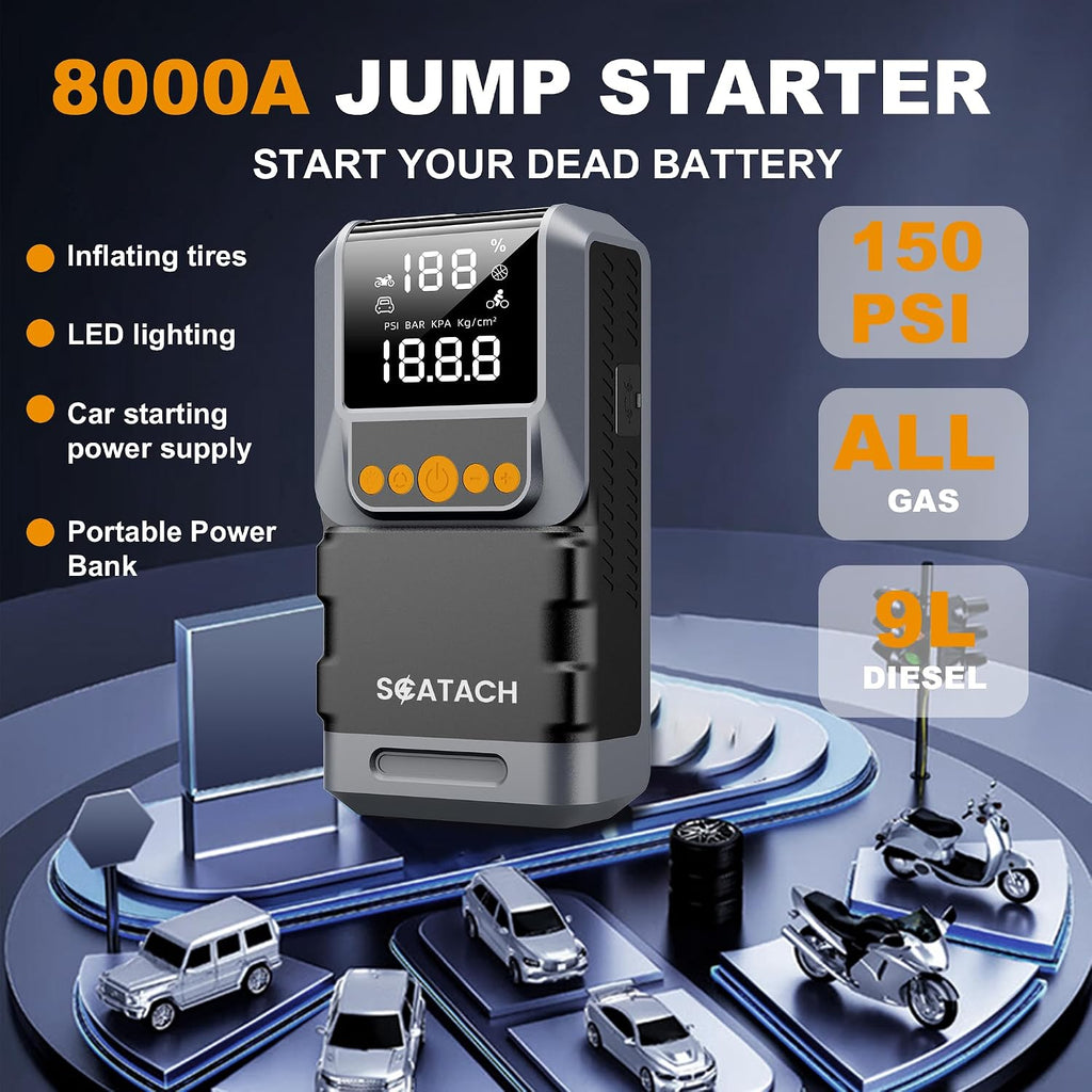 Arrancador con compresor de aire 8000A 150PSI batería de coche (10....