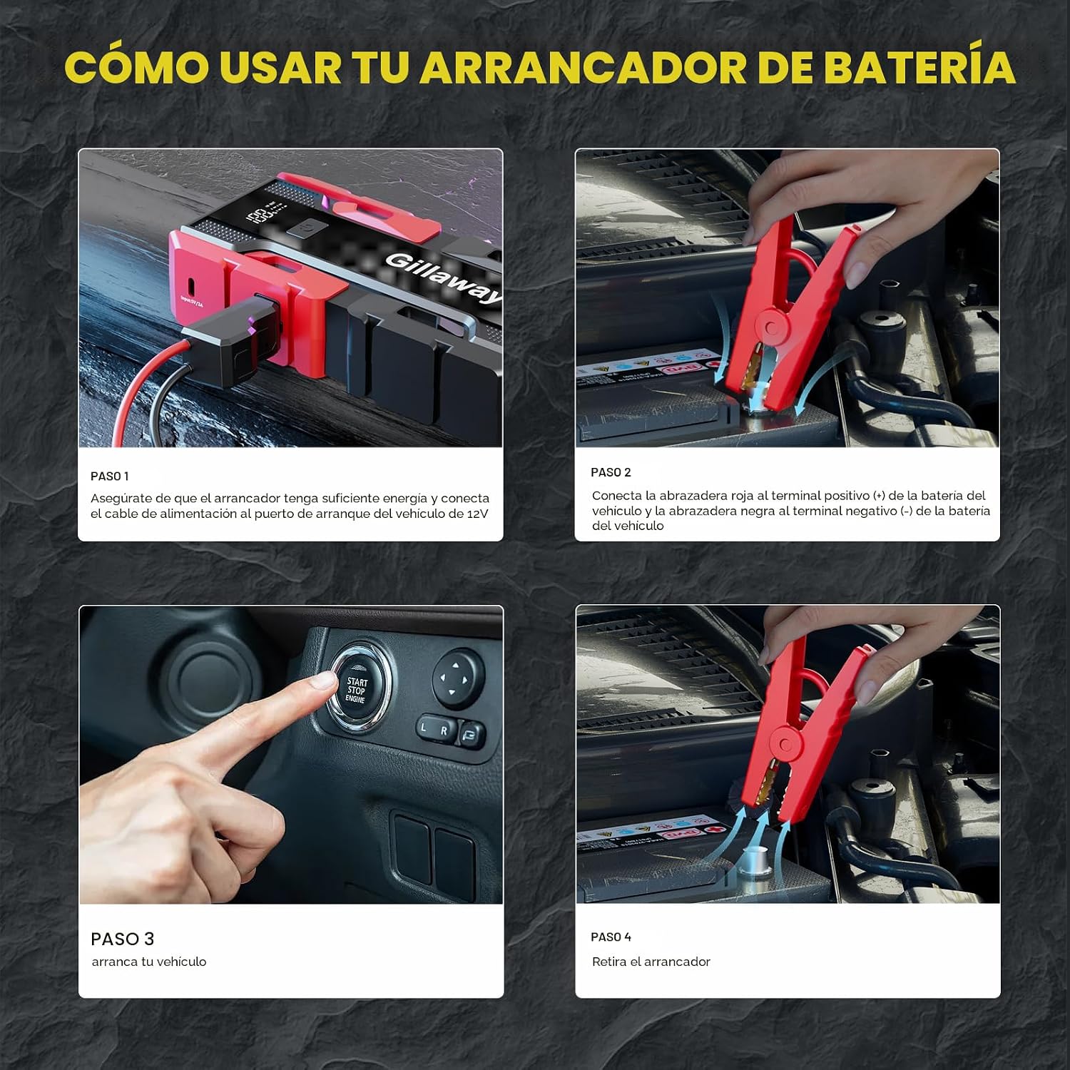 Paquete de baterías de arranque de coche 001B 3000A (hasta 9.0L de...