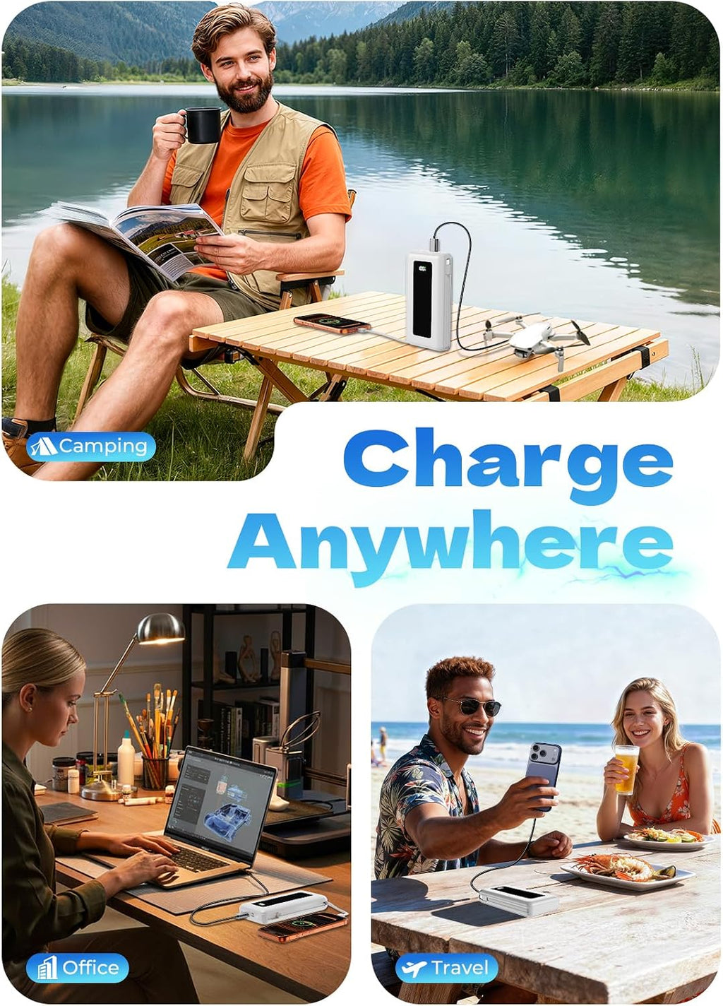 JKELAR Cargador portátil esencial de 50000 mAh para viajes, camping...