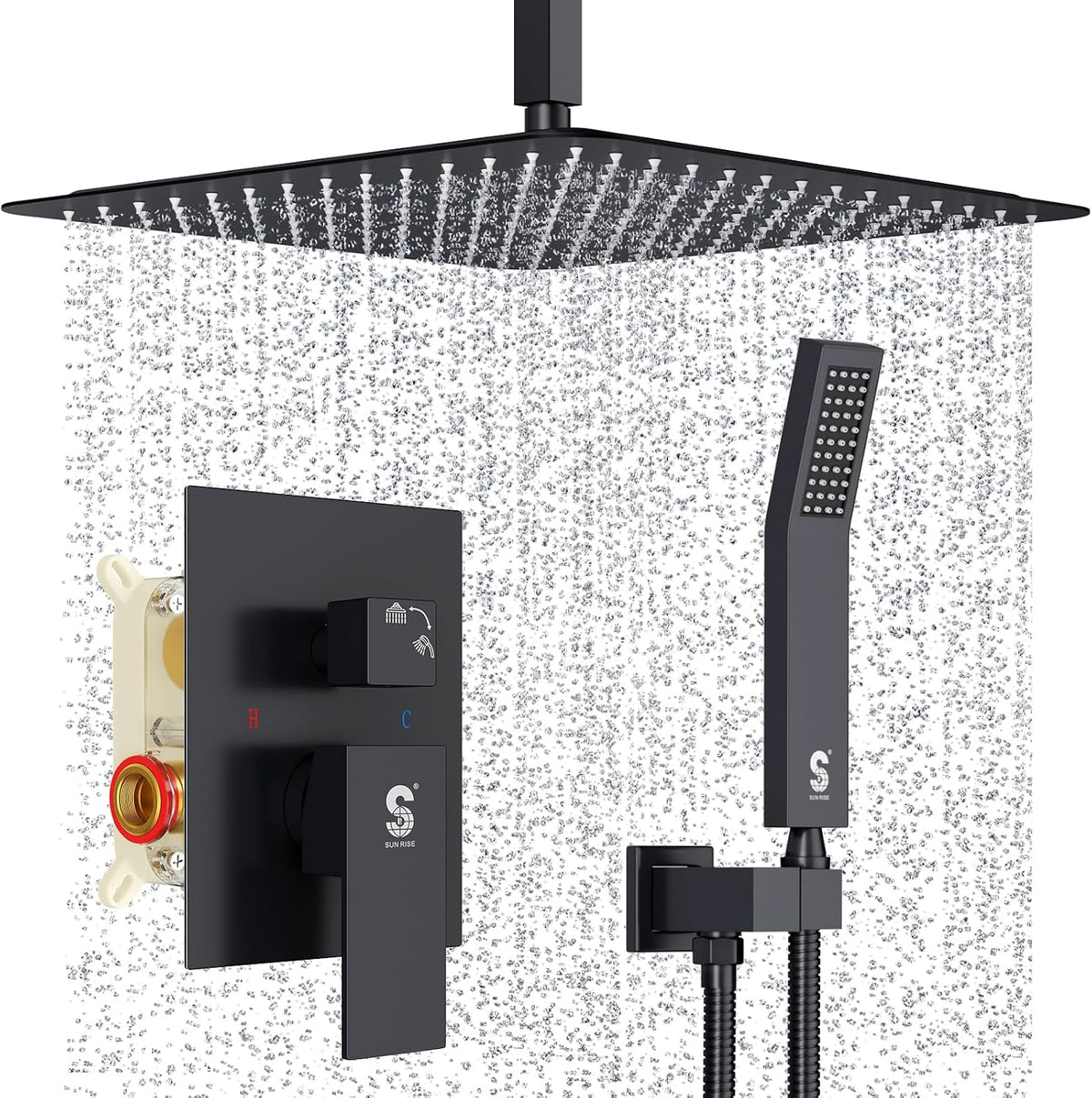 SR SUN RISE Sistema de Conjunto de Ducha Negro Mate de 16 Pulgadas...