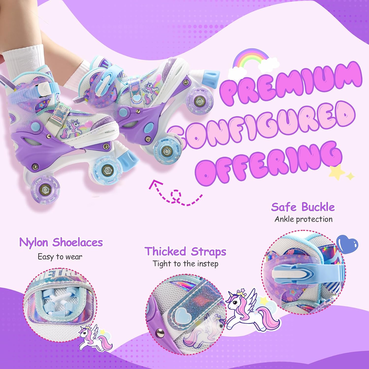 METROLLER Patines de ruedas brillantes para niñas de 4 a 12 años |...